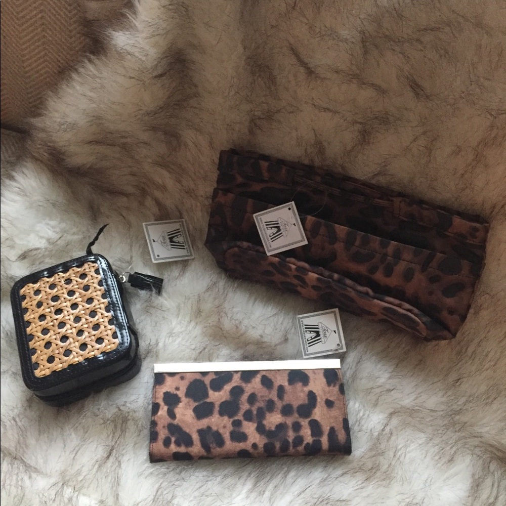 leopard trio, wallet, jewelry case & traveling bag